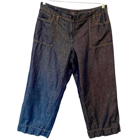 Talbots Straight Leg Lightweight Linen Blend Cropped High Rise Coastal Jeans 12P - Picture 2 of 12